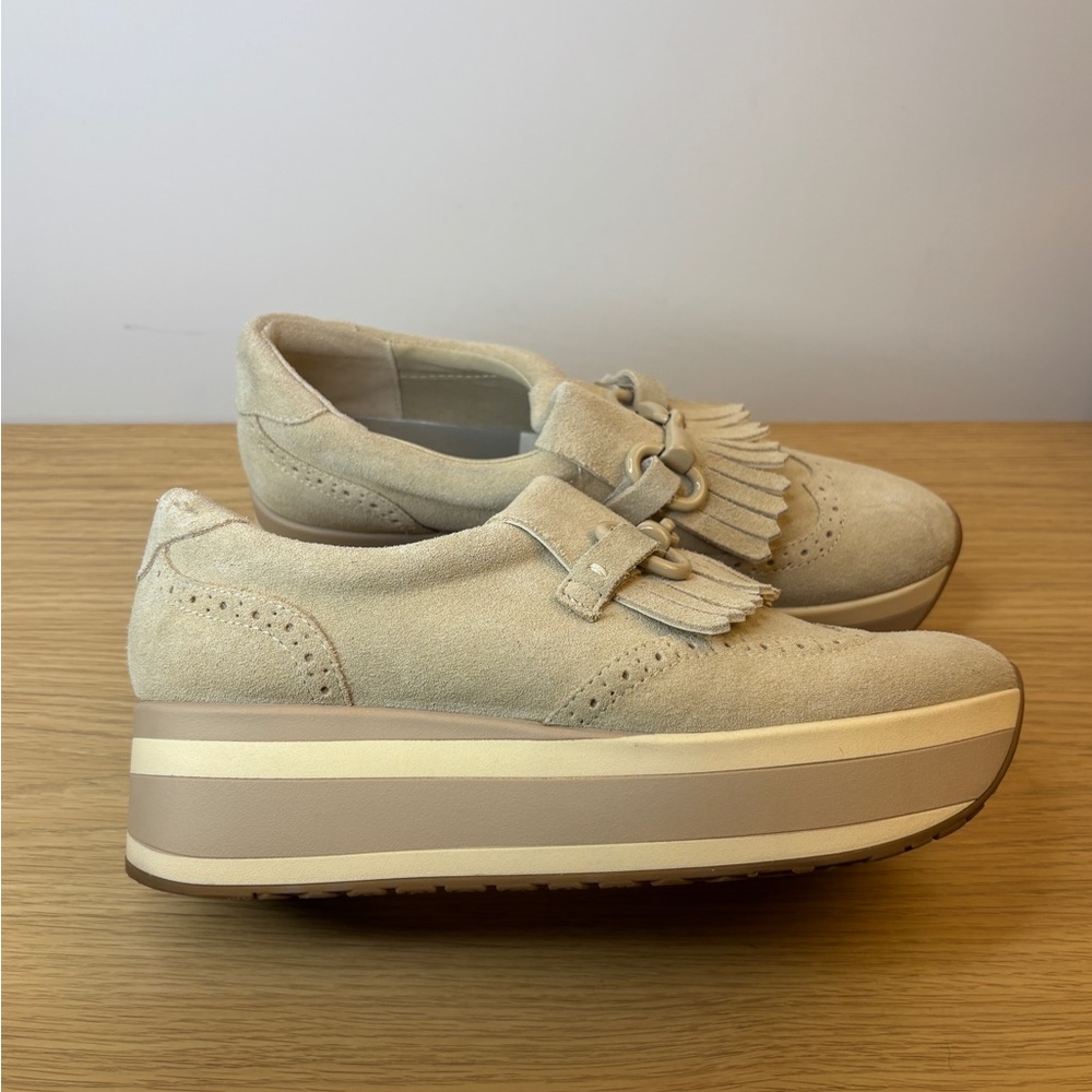 Dolce Vita Womens Tan Suede Platform Loafers Kiltie Fringe Wingtip Brogue Size 8
